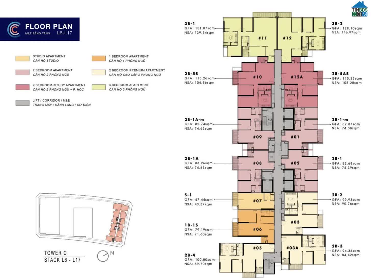 Mặt bằng tầng 6 - 17 phân khu The Crest Residences