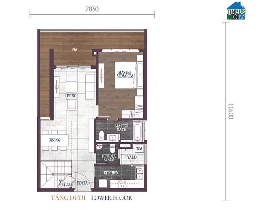 Mặt bằng căn hộ 3 phòng ngủ diện tích 133m2 tầng dưới tòa Atlaz