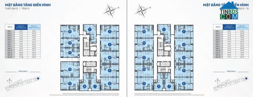 Mặt bằng điển hình tầng 5 và tầng 6-10 tháp 8 The Sun Avenue