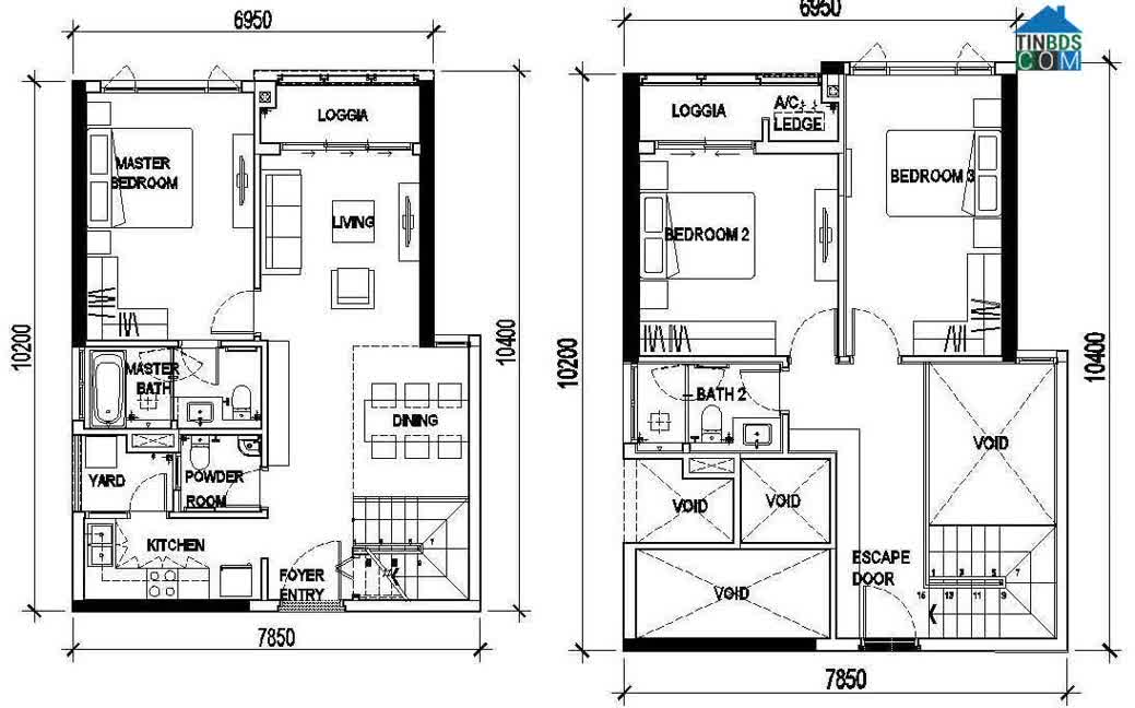 Căn hộ Sky Loft 3PN dạng Duplex