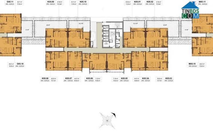 Mặt bằng Kingdom 101 tầng 5 với các căn hộ duplex.