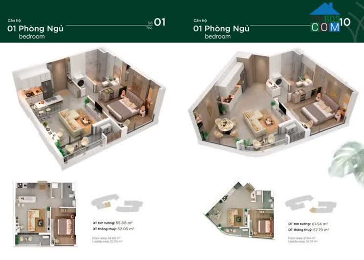Mặt bằng căn hộ 1 phòng ngủ