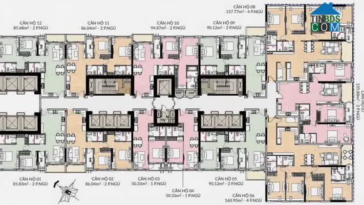 Mặt bằng tầng căn hộ điển hình tòa Opal Tower