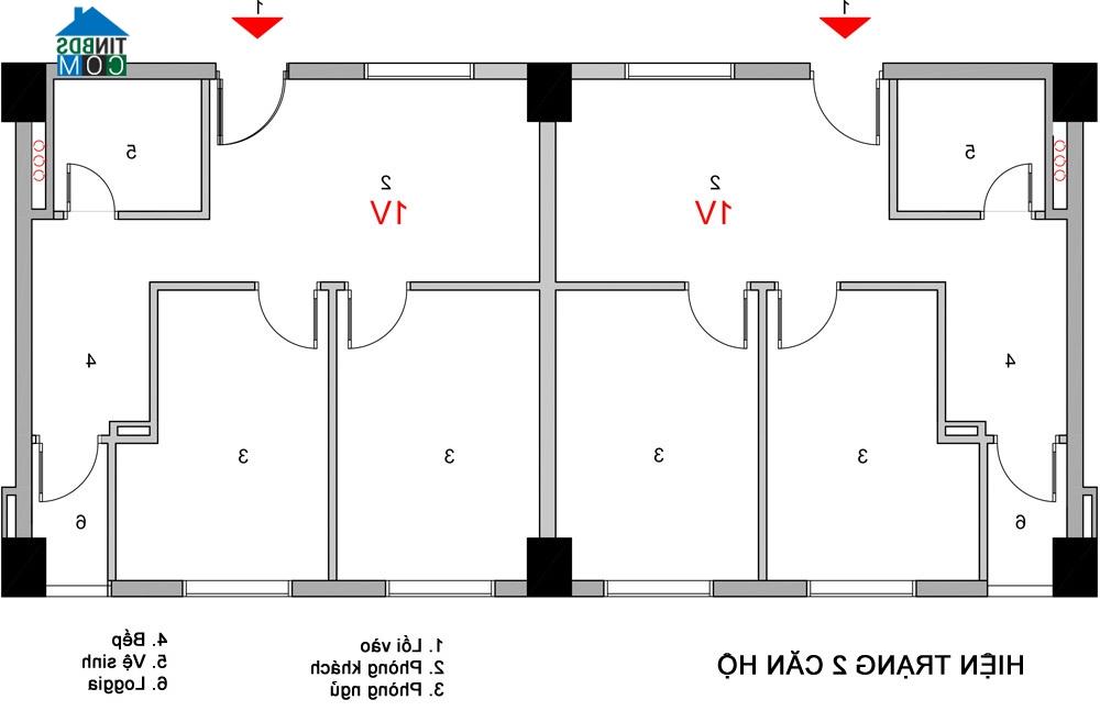 Ảnh Giải pháp nhập 2 căn hộ cũ thành nhà 100m2 hiện đại