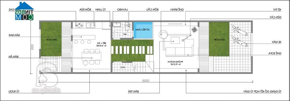 Mặt bằng thiết kế tầng 1 cho nhà ống 3 tầng