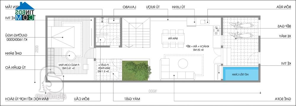 Mặt bằng tư vấn bố trí nội thất tầng 1