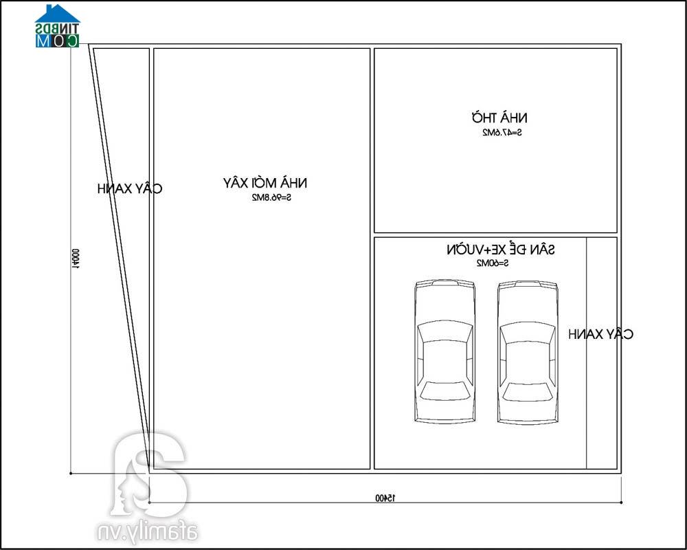 Ảnh Tư vấn thiết kế nhà 1 tầng trên đất hình thang, DT 15,4x14m