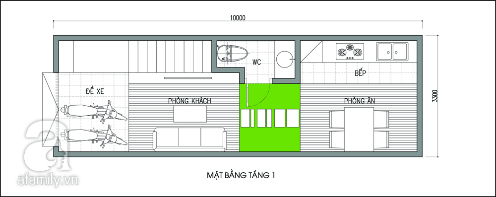 Ảnh Tư vấn thiết kế nhà có giếng trời và nhiều cây xanh, DT 33m2