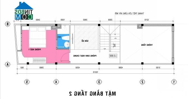 Mặt bằng tầng 2 nhà 4 tầng diện tích 80m2