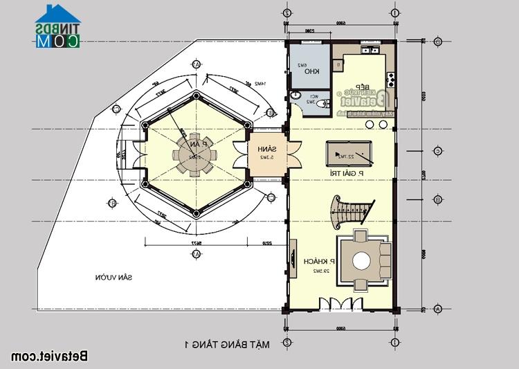 Mặt bằng tầng 1 biệt thự 2 tầng kiểu Pháp