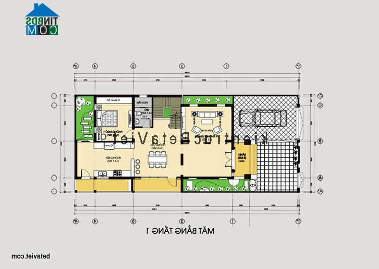 Mặt bằng tầng 1 của biệt thự có mặt tiền 9m