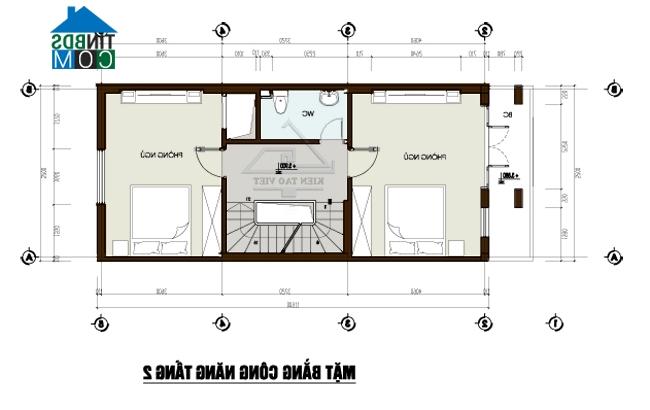 Mặt bằng tầng 2 nhà lô phố 4 tầng đẹp