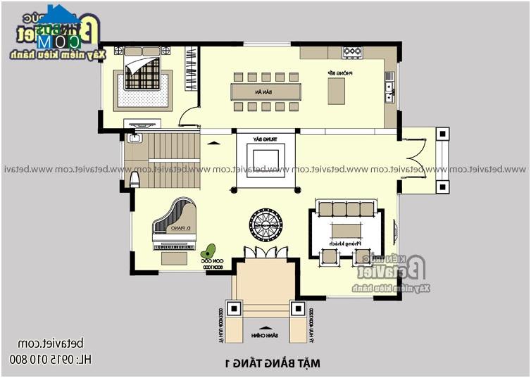 Mặt bằng tầng 1 biệt thự trên đất 11x20m