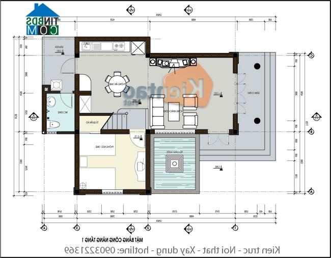 Mặt bằng tầng 1 nhà vườn 90m2