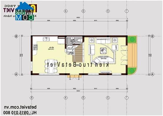 2. Mặt bằng tầng 2 - Mẫu thiết kế nhà ống đẹp 3 tầng hiện đại NO13335.