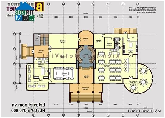 Ảnh Thiết kế biệt thự 3 tầng với diện tích xây dựng khoảng 700m2/sàn