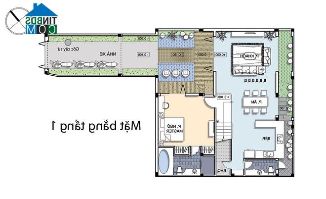 Ảnh Thiết kế nhà phố đẹp với tán hoa sứ trên mái