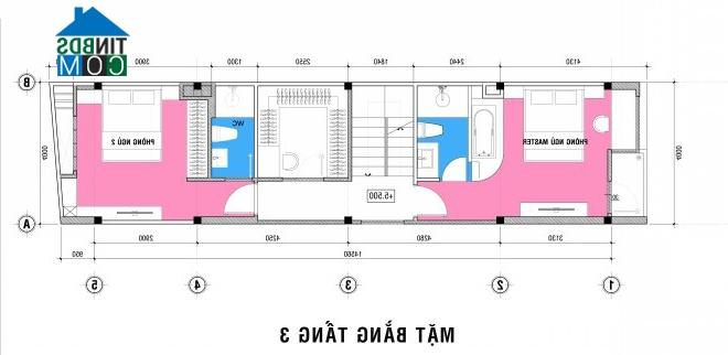 Mặt bằng tầng 3 nhà 4 tầng diện tích 80m2