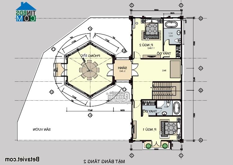 Mặt bằng tầng 2 biệt thự kiểu Pháp