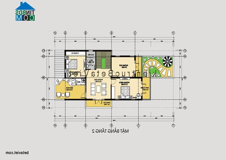 Mặt bằng tầng 2 biệt thự có mặt tiền 9m