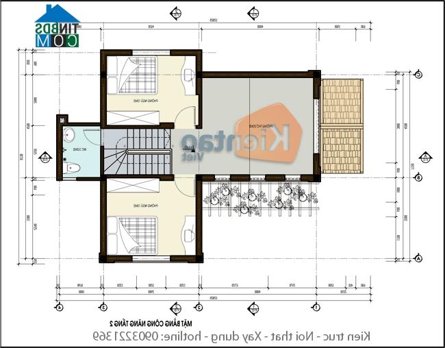 Mặt bằng tầng 2 nhà vườn 90m2