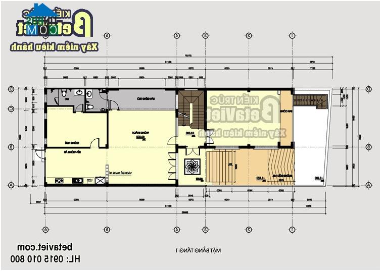 Mặt bằng tầng 1 biệt thự 10x30m