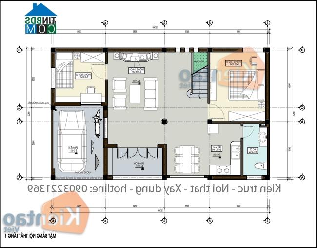 Mặt bằng tầng 1 biệt thự 2,5 tầng