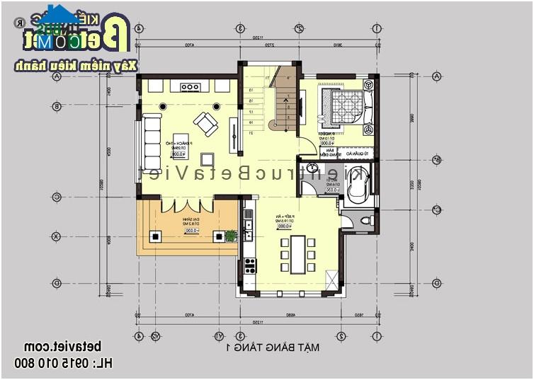 Mặt bằng tầng 1 biệt thự 2 tầng 12x13m