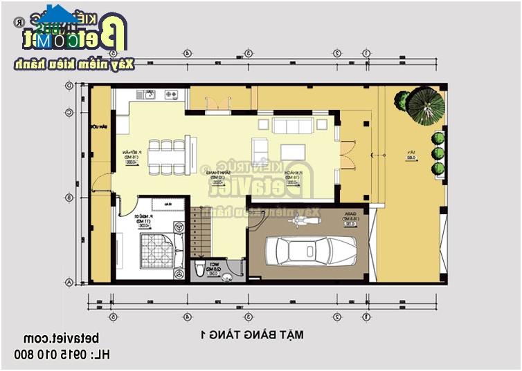 Mặt bằng tầng 1 biệt thự 10x16m