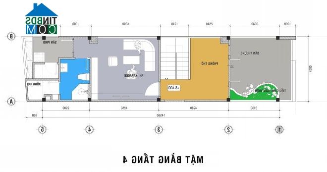 Mặt bằng tầng 4 nhà 4 tầng diện tích 80m2