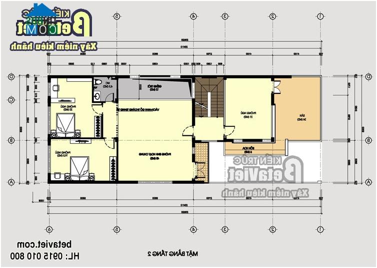 Mặt bằng tầng 2 biệt thự 10x30m