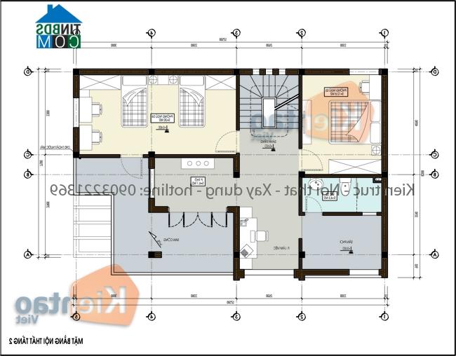 Mặt bằng tầng 2 biệt thự 2,5 tầng