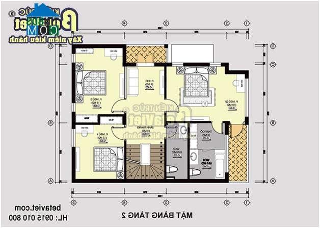 Mặt bằng tầng 2 biệt thự 10x16m