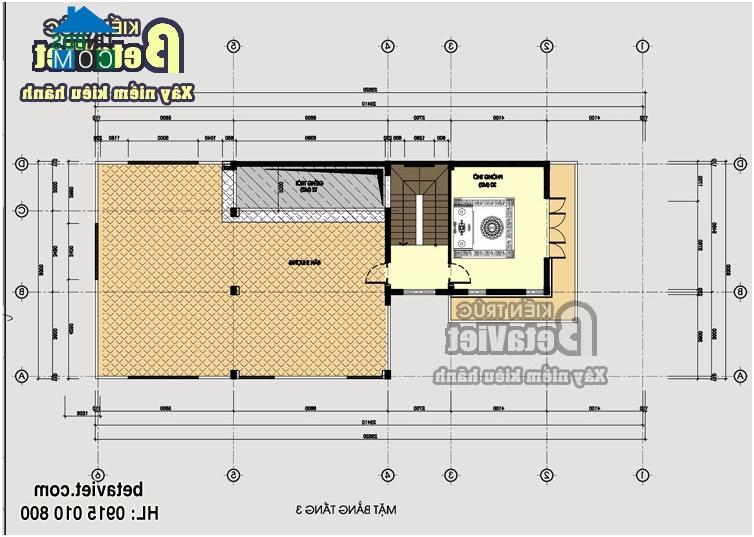 Mặt bằng tầng 3 biệt thự 10x30m