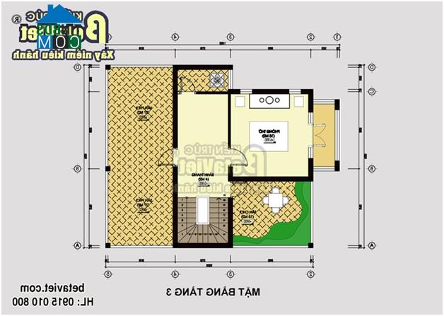 Mặt bằng tầng 3 biệt thự 10x16m