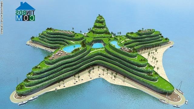 Phối cảnh khu nghỉ dưỡng hình ngôi sao màu xanh Greenstar vô cùng độc đáo.