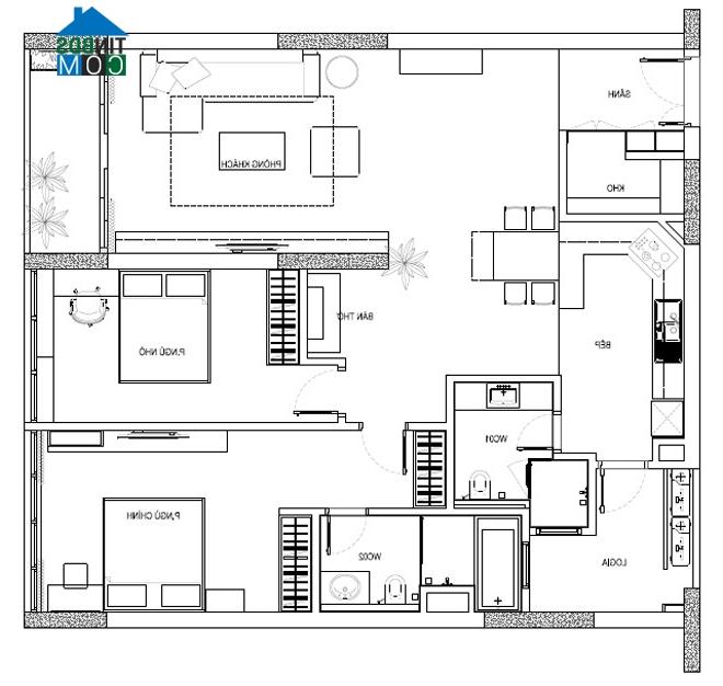 Ảnh Bố trí căn hộ độc đáo với hai phòng ngủ