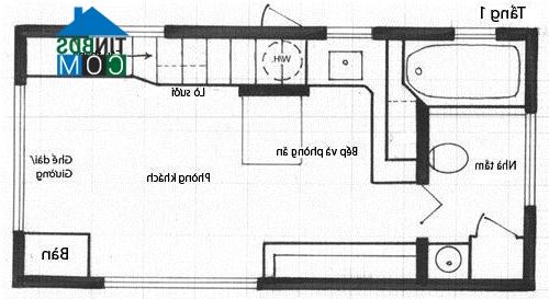 Sơ đồ mặt bằng thiết kế tầng 1 của ngôi nhà nhỏ