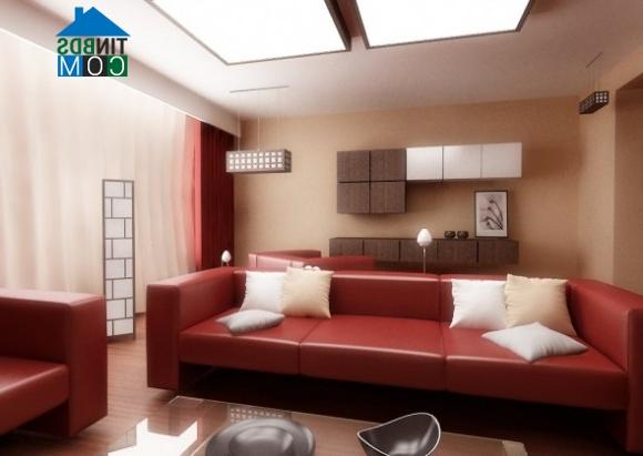 Ảnh Phòng khách cá tính với sofa đỏ