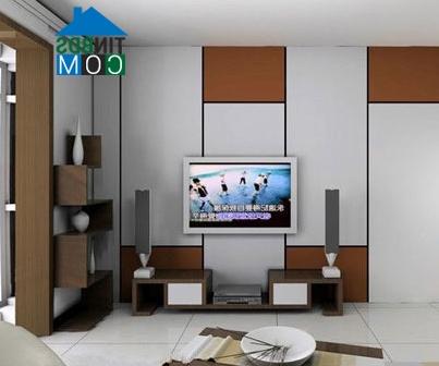 Bức tường sau kệ TV sử dụng làm cửa ẩn