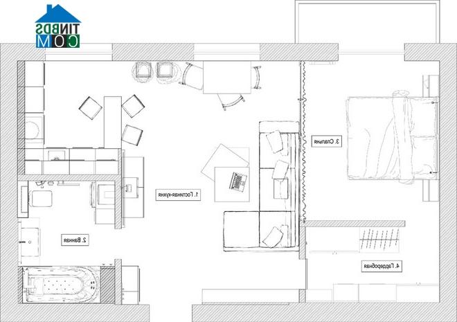 Ảnh Thiết kế nội thất hợp lý cho căn hộ 47m2