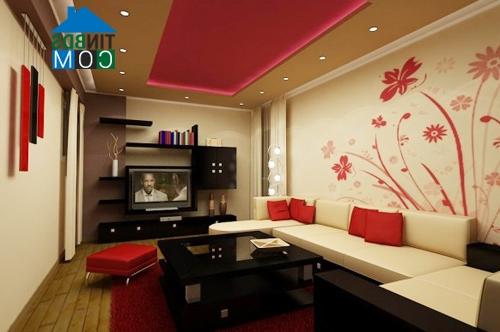 Ảnh Những mẫu phòng khách đẹp với tông màu trắng đỏ