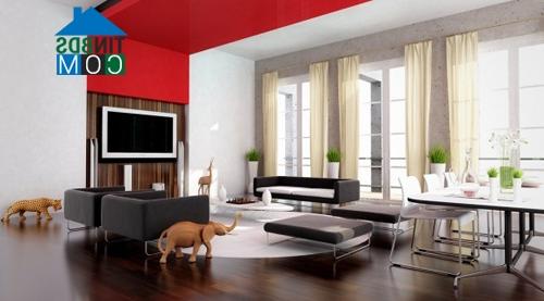 Ảnh Những mẫu phòng khách đẹp với tông màu trắng đỏ