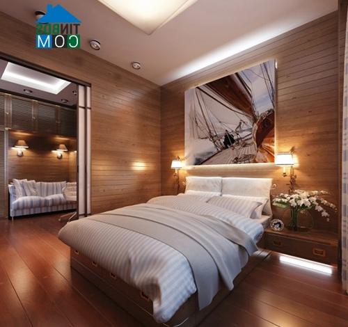 Ảnh Thiết kế phòng ngủ ấm cúng với tường ốp gỗ
