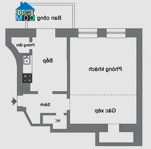 Ảnh Bài trí nội thất chung cư nhỏ có gác xép