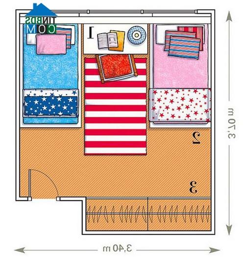 Ảnh Căn phòng cho 2 trẻ nhỏ chỉ với 12m2