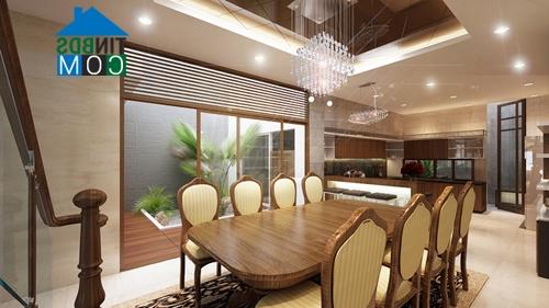 Ảnh Phòng ăn hiện đại, ấm áp vối đèn chiếu sáng