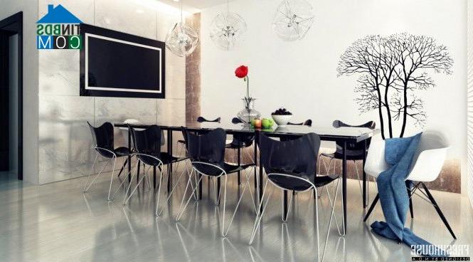 Ảnh Phòng ăn sang trọng với gam màu trắng