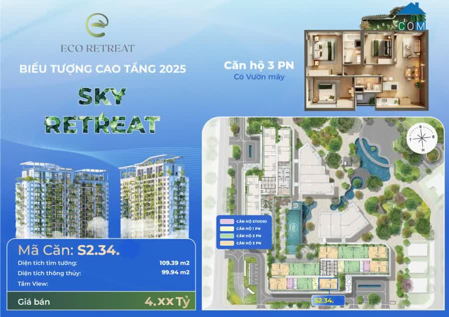Ảnh Căn hộ 3PN giá gốc Sky Retreat Eco Retreat giá tốt 4,3 tỷ (gồm VAT+KPBT), có vườn mây 0
