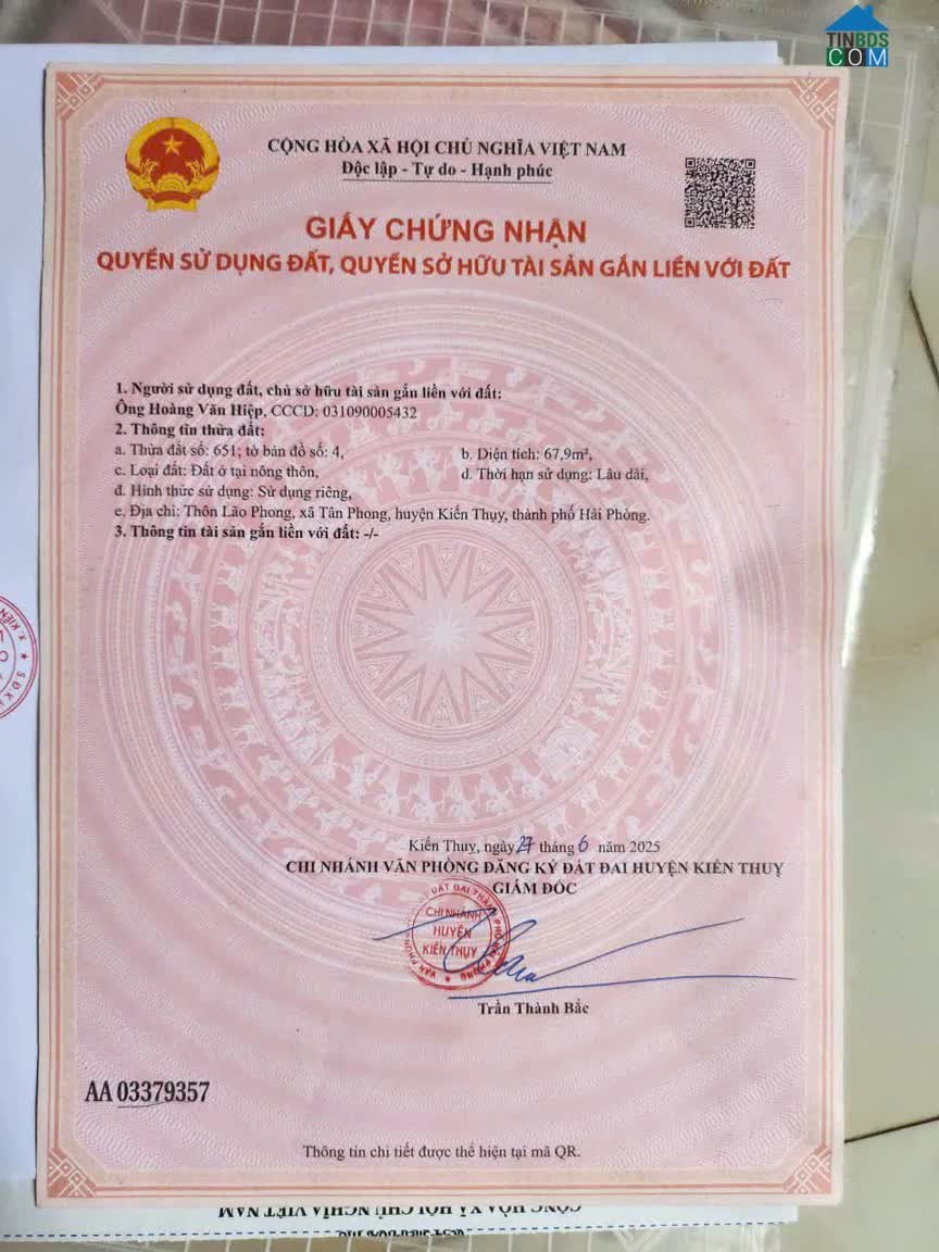 Ảnh 1.2 tỷ 67.9m2 Lão Phong Kiến Thụy Zalo 0567222555 0